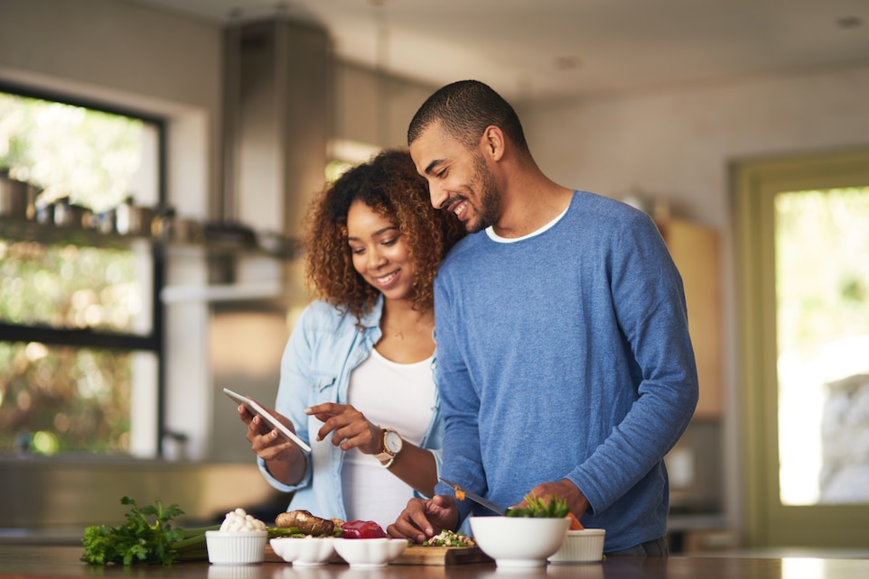 Couple looking at phone together