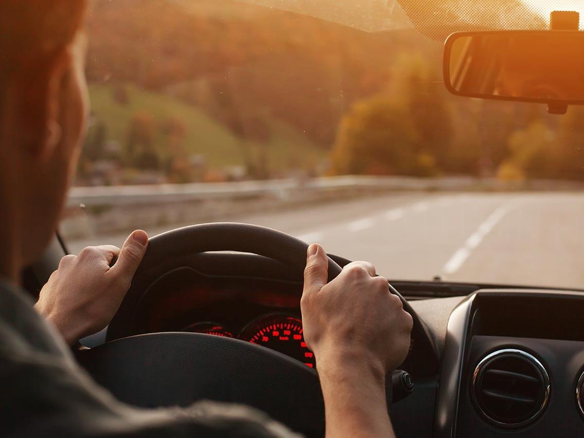 Safe driver with both hands on the wheel