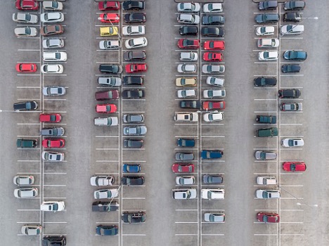 Aerial view of cars in a parking lot