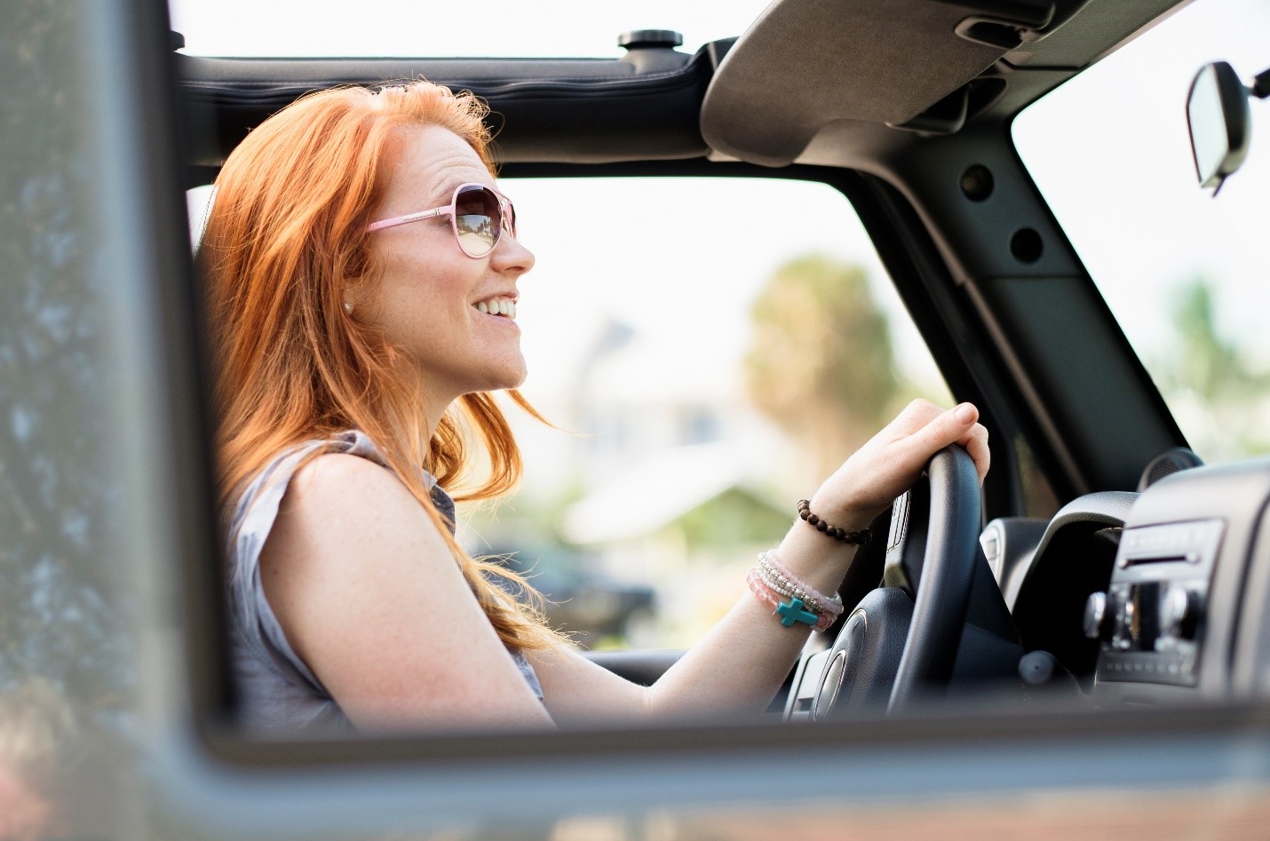 Close up on woman driving