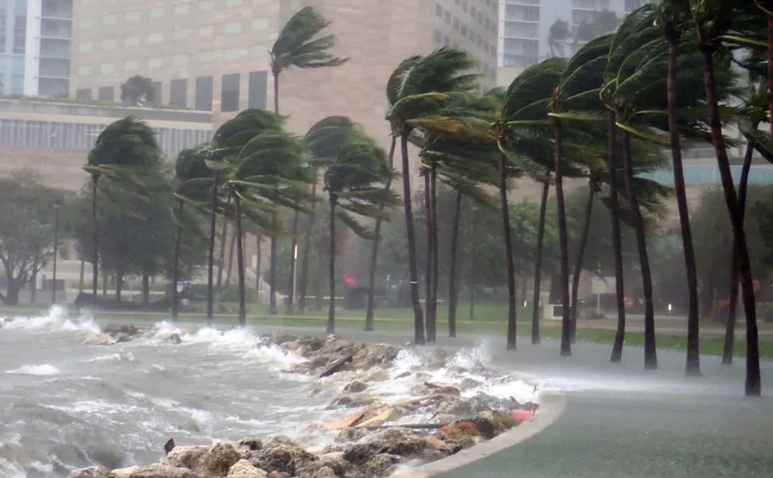 Rocky shoreline during a storm
