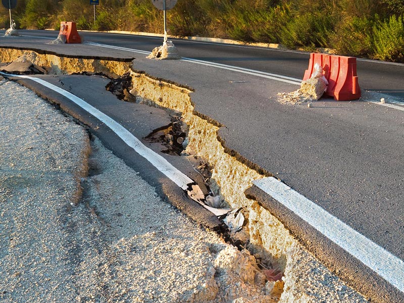 Earthquake damage to a road
