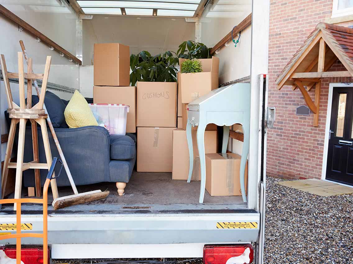 Moving truck packed with furniture
