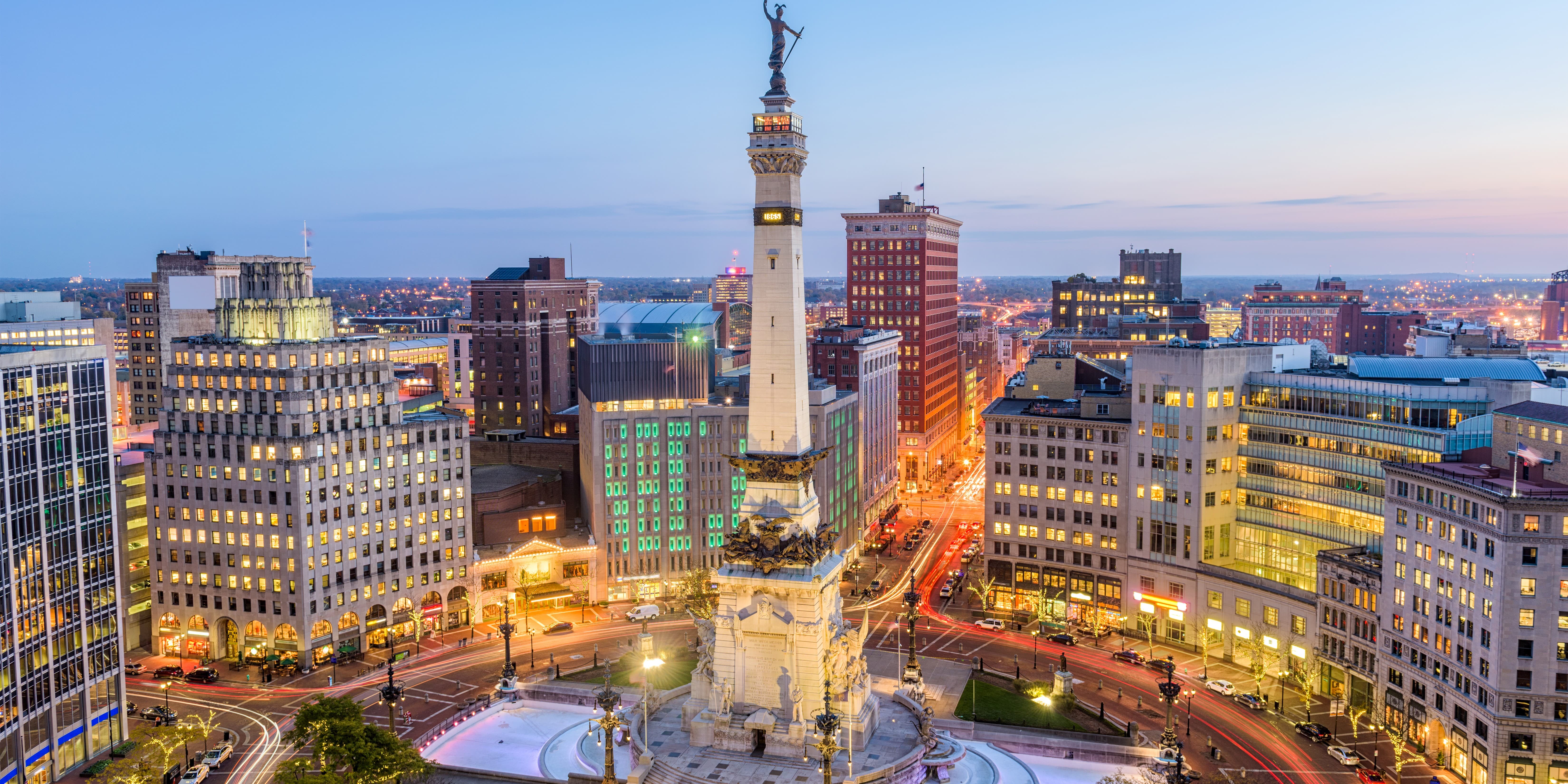 View of a city square in Indiana