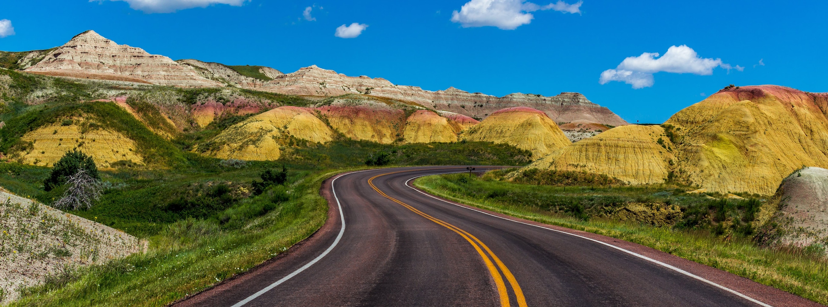 Winding road along mountainscape in South Dakota