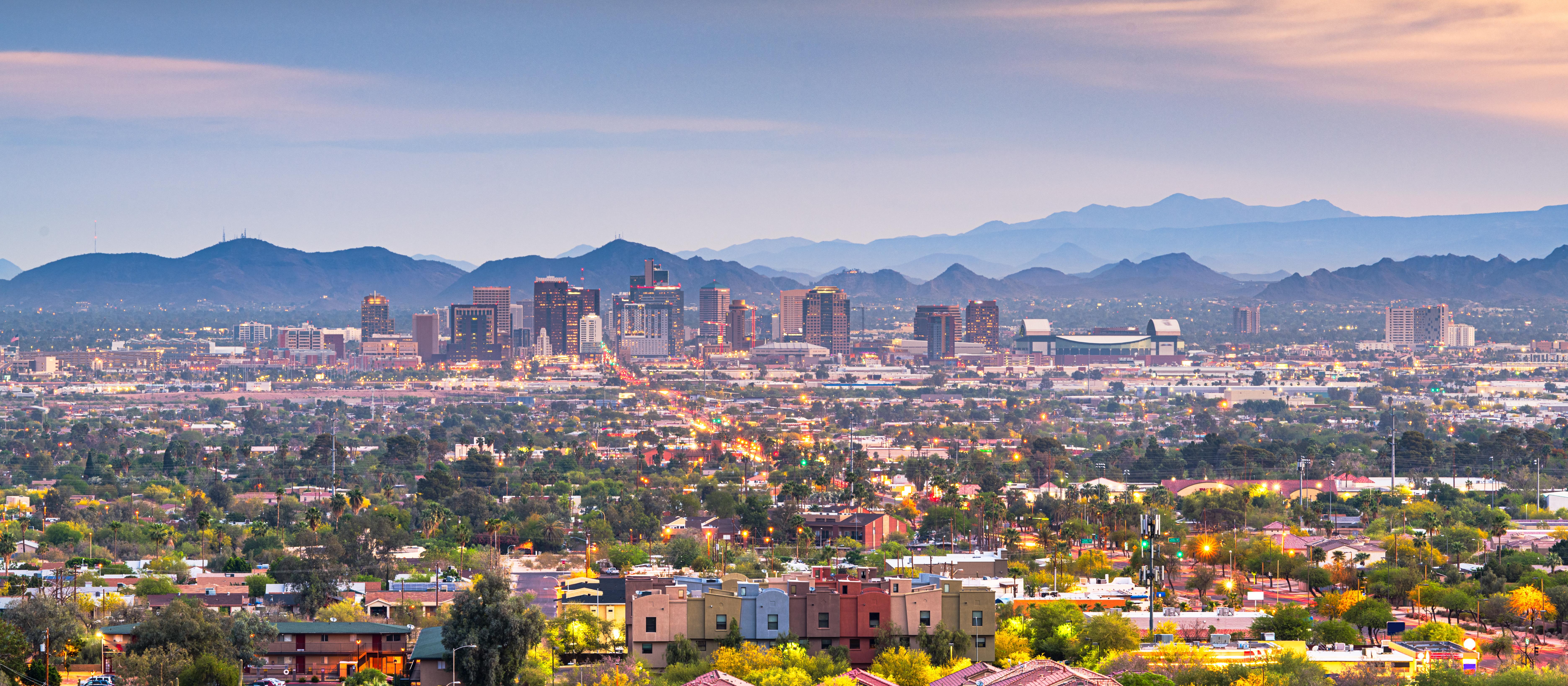 View of the city with mountains in the background