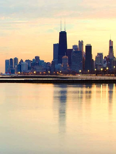 Chicago skyline overlooking Lake Michigan