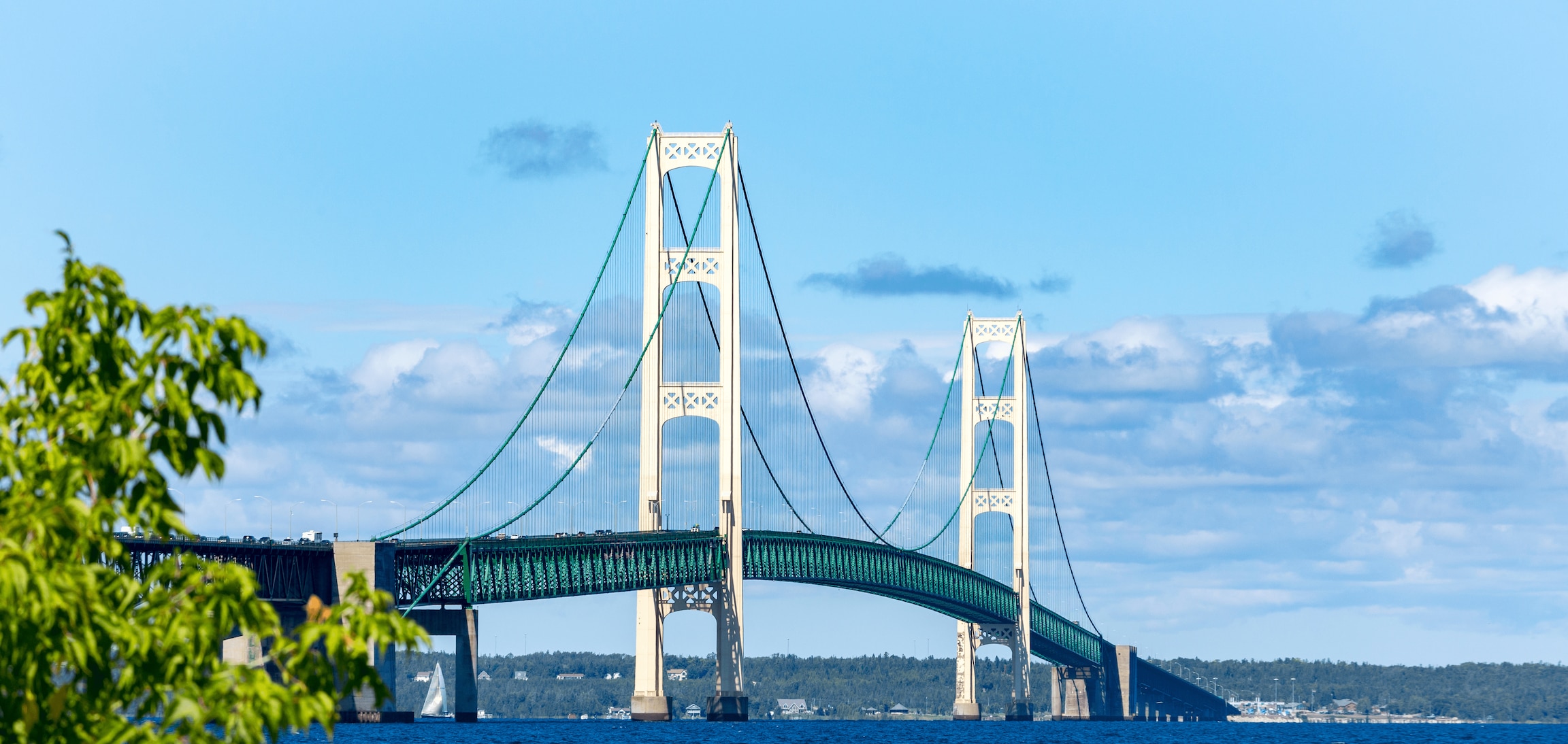 Cars driving over the Mackinac Bridge in Michigan