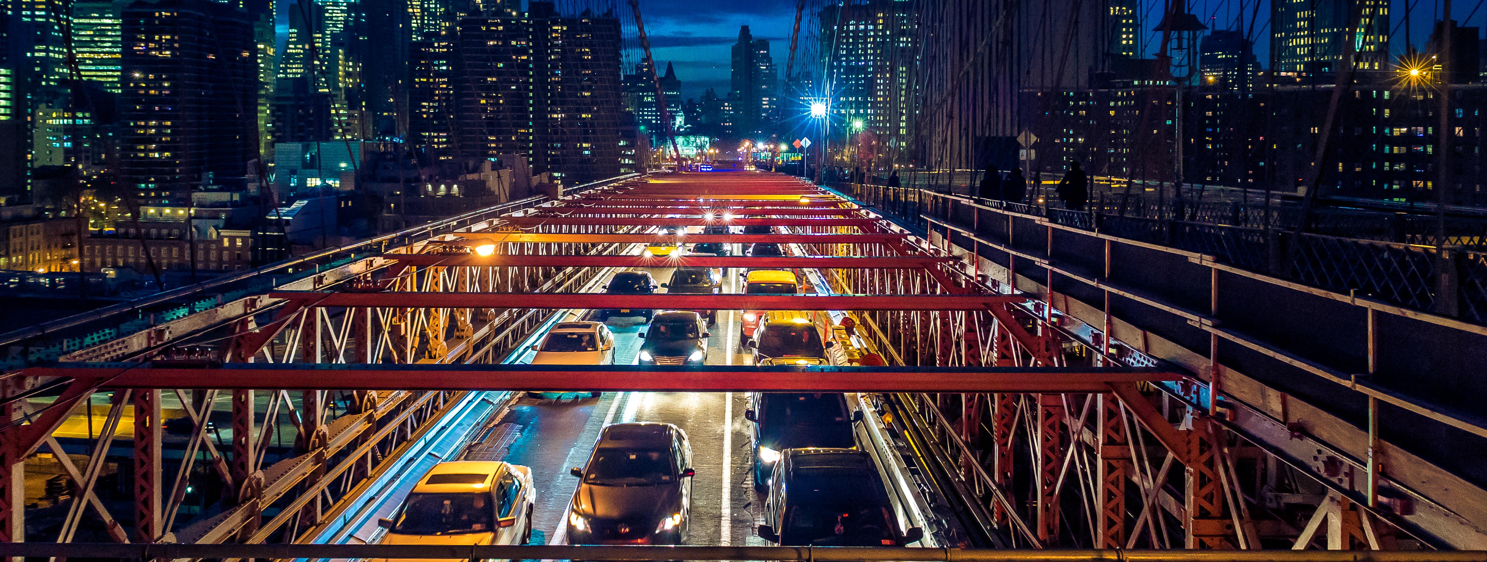 New York City skyline overlooking Brooklyn Bridge