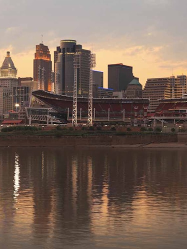 Cincinnati skyline overlooking Ohio River