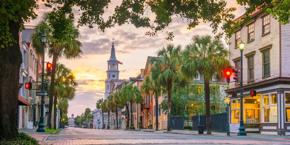 View looking down street towards the downtown Charleston