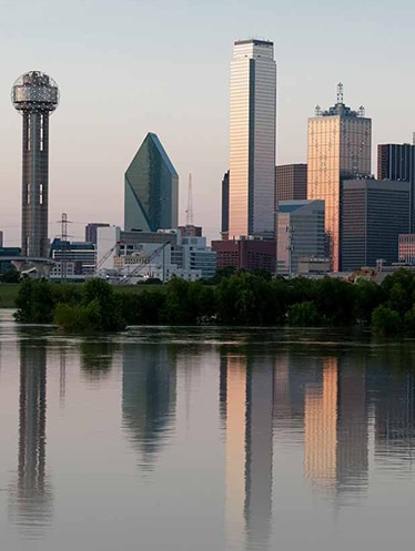 Dallas Texas skyline overlooking Trinity River