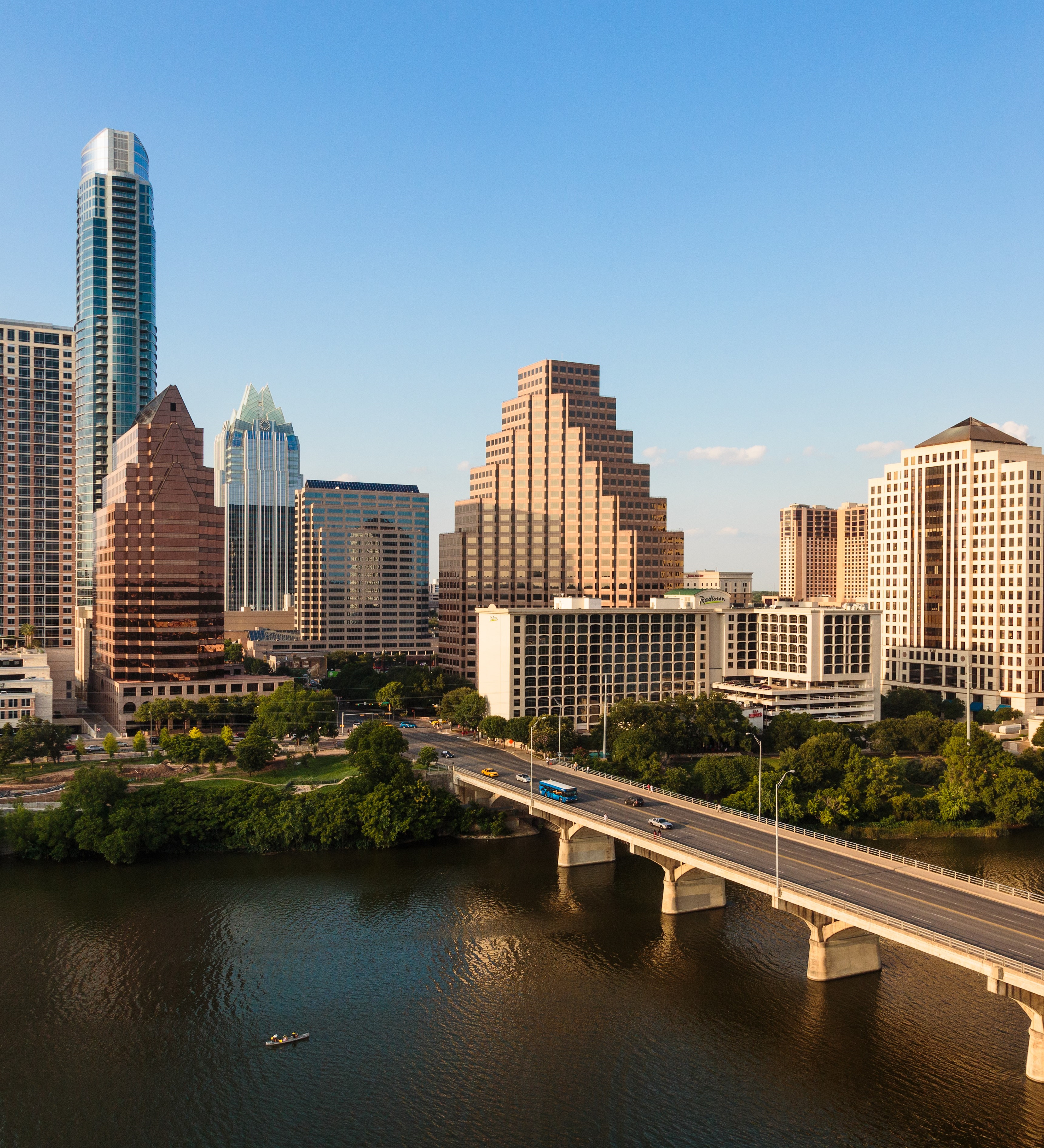 Austin Texas skyline with Richards Congress Avenue Bridge