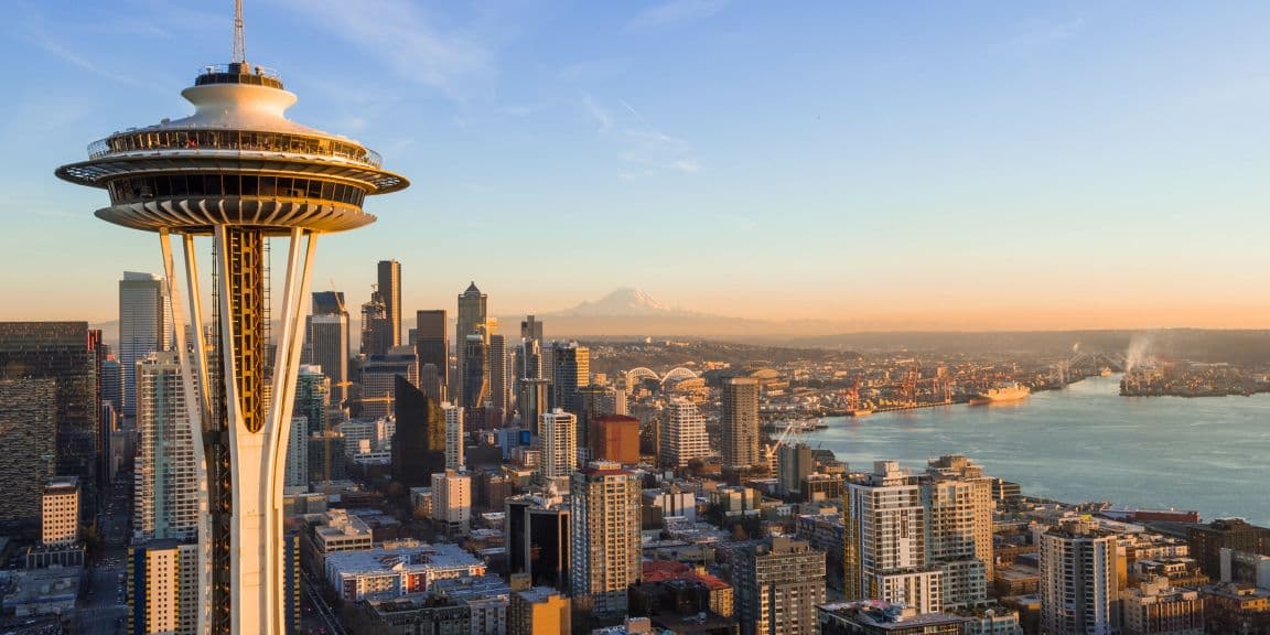 View of the space needle and Seattle downtown