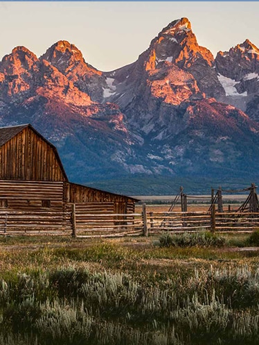 Grand Teton's Mormon Row at sunrise in Wyoming