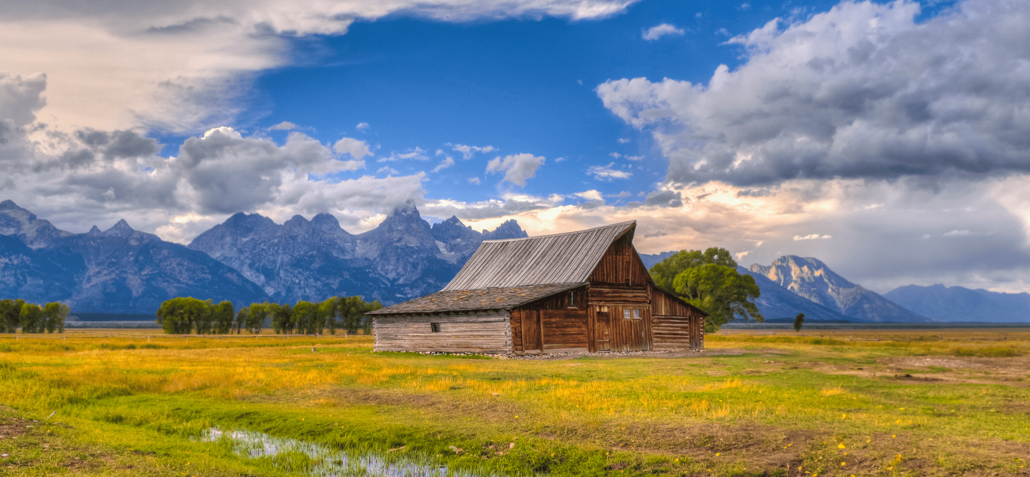 Grand Teton's Mormon Row at sunrise in Wyoming